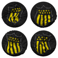 club atlético penarol bandera en redondo forma aislado con cuatro diferente ondulación estilo, bache textura, 3d representación png