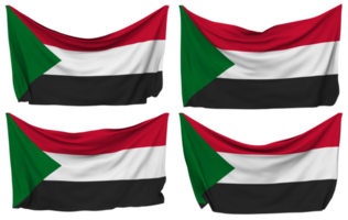 Sudan Pinned Flag from Corners, Isolated with Different Waving Variations, 3D Rendering png