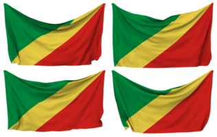 Congo Pinned Flag from Corners, Isolated with Different Waving Variations, 3D Rendering png