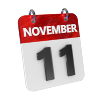 novembre 11 Date 3d icône isolé, brillant et brillant 3d le rendu, mois Date journée nom, calendrier, histoire png