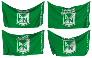 atlético nacional sa fútbol americano club clavado bandera desde esquinas, aislado con diferente ondulación variaciones, 3d representación png