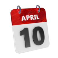 April 10 Date 3D Icon Isolated, Shiny and Glossy 3D Rendering, Month Date Day Name, Schedule, History png