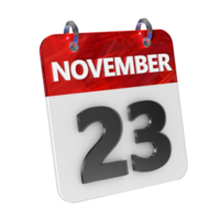 november 23 datum 3d icoon geïsoleerd, glimmend en glanzend 3d weergave, maand datum dag naam, schema, geschiedenis png