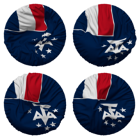 French Southern and Antarctic Lands, TAAF Flag in Round Shape Isolated with Four Different Waving Style, Bump Texture, 3D Rendering png