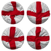 Inglaterra bandeira dentro volta forma isolado com quatro diferente acenando estilo, colisão textura, 3d Renderização png