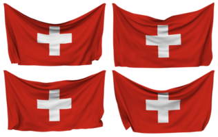 Schweiz festgesteckt Flagge von Ecken, isoliert mit anders winken Variationen, 3d Rendern png