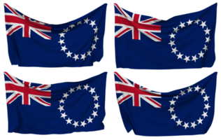 Cook Islands Pinned Flag from Corners, Isolated with Different Waving Variations, 3D Rendering png