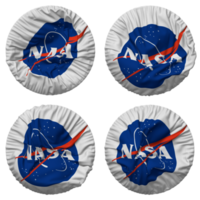 nationale aéronautiques et espace administration, nasa drapeau dans rond forme isolé avec quatre différent agitant style, bosse texture, 3d le rendu png