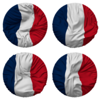 France drapeau dans rond forme isolé avec quatre différent agitant style, bosse texture, 3d le rendu png