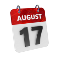 August 17 Date 3D Icon Isolated, Shiny and Glossy 3D Rendering, Month Date Day Name, Schedule, History png