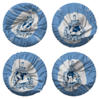 International Criminal Police Organization, ICPO, INTERPOL Flag in Round Shape Isolated with Four Different Waving Style, Bump Texture, 3D Rendering png