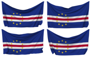 Cape Verde, Cabo Verde Pinned Flag from Corners, Isolated with Different Waving Variations, 3D Rendering png