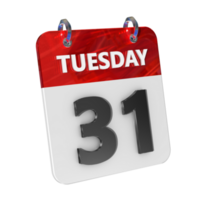 Tuesday 31 Date 3D Icon Isolated, Shiny and Glossy 3D Rendering, Month Date Day Name, Schedule, History png