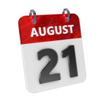 August 21 Date 3D Icon Isolated, Shiny and Glossy 3D Rendering, Month Date Day Name, Schedule, History png