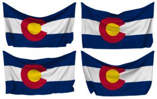 Estado do Colorado fixado bandeira a partir de cantos, isolado com diferente acenando variações, 3d Renderização png