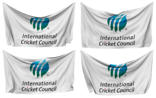 International Kricket Rat, icc festgesteckt Flagge von Ecken, isoliert mit anders winken Variationen, 3d Rendern png