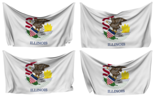 State of Illinois Pinned Flag from Corners, Isolated with Different Waving Variations, 3D Rendering png