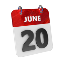 June 20 Date 3D Icon Isolated, Shiny and Glossy 3D Rendering, Month Date Day Name, Schedule, History png