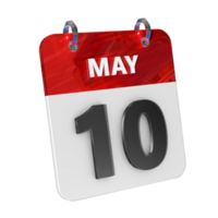 mai dix Date 3d icône isolé, brillant et brillant 3d le rendu, mois Date journée nom, calendrier, histoire png