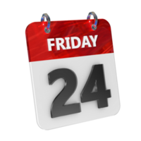 Friday 24 Date 3D Icon Isolated, Shiny and Glossy 3D Rendering, Month Date Day Name, Schedule, History png