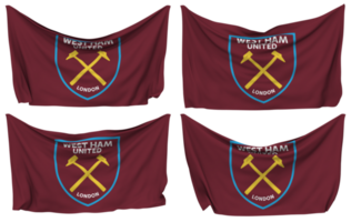 West Ham United Football Club Pinned Flag from Corners, Isolated with Different Waving Variations, 3D Rendering png