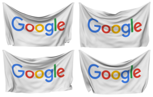 Google Pinned Flag from Corners, Isolated with Different Waving Variations, 3D Rendering png