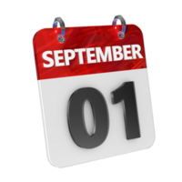 septembre 1 Date 3d icône isolé, brillant et brillant 3d le rendu, mois Date journée nom, calendrier, histoire png