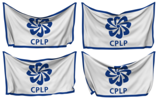 comunidad de portugués idioma países, cplp clavado bandera desde esquinas, aislado con diferente ondulación variaciones, 3d representación png