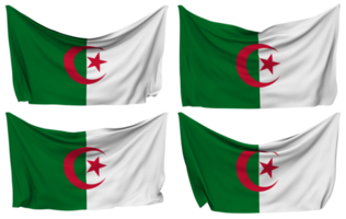 Algeria Pined Flag from Corners, Isolated with Different Waving Variations, 3D Rendering png