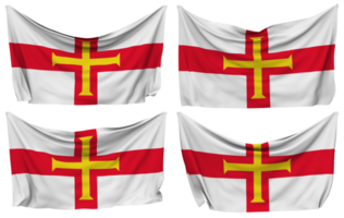 Guernsey festgesteckt Flagge von Ecken, isoliert mit anders winken Variationen, 3d Rendern png