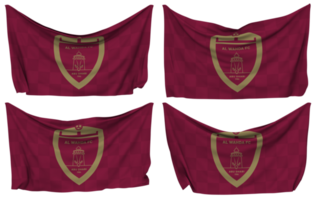 Al Wahda Football Club Pinned Flag from Corners, Isolated with Different Waving Variations, 3D Rendering png