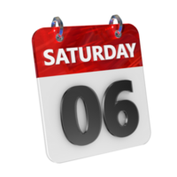 Saturday 6 Date 3D Icon Isolated, Shiny and Glossy 3D Rendering, Month Date Day Name, Schedule, History png