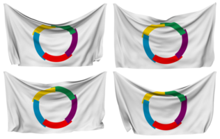 organisatie Internationale de la Franstalig, oif vastgemaakt vlag van hoeken, geïsoleerd met verschillend golvend variaties, 3d renderen png