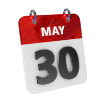 mai 30 Date 3d icône isolé, brillant et brillant 3d le rendu, mois Date journée nom, calendrier, histoire png