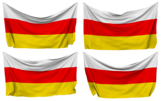 Süd ossetien festgesteckt Flagge von Ecken, isoliert mit anders winken Variationen, 3d Rendern png