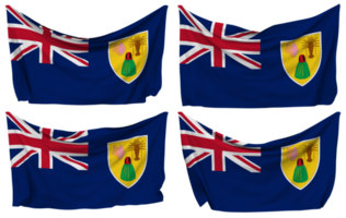 Turks and Caicos Islands, TCI Pinned Flag from Corners, Isolated with Different Waving Variations, 3D Rendering png