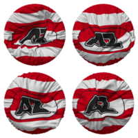 alkmaar zaanstreek, az alkmaar vlag in ronde vorm geïsoleerd met vier verschillend golvend stijl, buil textuur, 3d renderen png