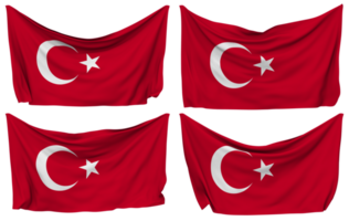 Turkey Pinned Flag from Corners, Isolated with Different Waving Variations, 3D Rendering png