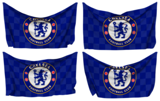 chelsea Fußball Verein festgesteckt Flagge von Ecken, isoliert mit anders winken Variationen, 3d Rendern png