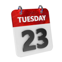 Tuesday 23 Date 3D Icon Isolated, Shiny and Glossy 3D Rendering, Month Date Day Name, Schedule, History png