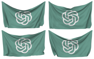 ChatGPT OpenAI Pinned Flag from Corners, Isolated with Different Waving Variations, 3D Rendering png