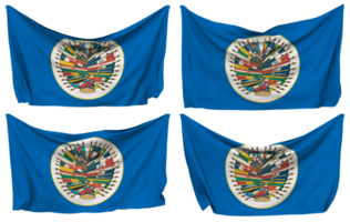 organización de americano estados, oea clavado bandera desde esquinas, aislado con diferente ondulación variaciones, 3d representación png