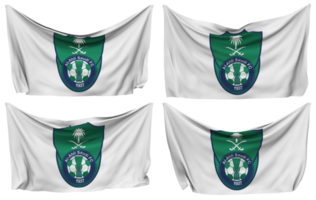 Alabama Ahli saudi fútbol americano club clavado bandera desde esquinas, aislado con diferente ondulación variaciones, 3d representación png