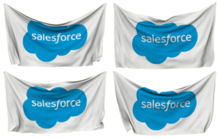 Salesforce Inc Pinned Flag from Corners, Isolated with Different Waving Variations, 3D Rendering png