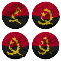 angola flagga i runda form isolerat med fyra annorlunda vinka stil, stöta textur, 3d tolkning png