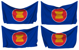 Verband von Süd-Ost asiatisch Nationen, asean festgesteckt Flagge von Ecken, isoliert mit anders winken Variationen, 3d Rendern png