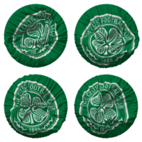 de celtic fotboll klubb flagga i runda form isolerat med fyra annorlunda vinka stil, stöta textur, 3d tolkning png