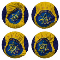 maccabi tel aviv flagga i runda form isolerat med fyra annorlunda vinka stil, stöta textur, 3d tolkning png