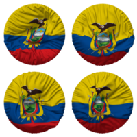 ecuador flagga i runda form isolerat med fyra annorlunda vinka stil, stöta textur, 3d tolkning png