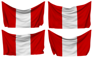 Perú clavado bandera desde esquinas, aislado con diferente ondulación variaciones, 3d representación png